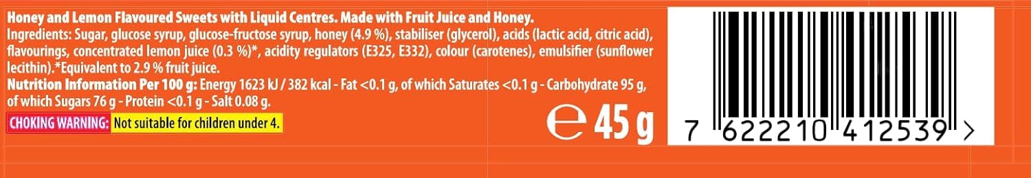 Halls - Soothers Honey & Lemon Flavoured Lozenges with Real Fruit Juices, 45 g