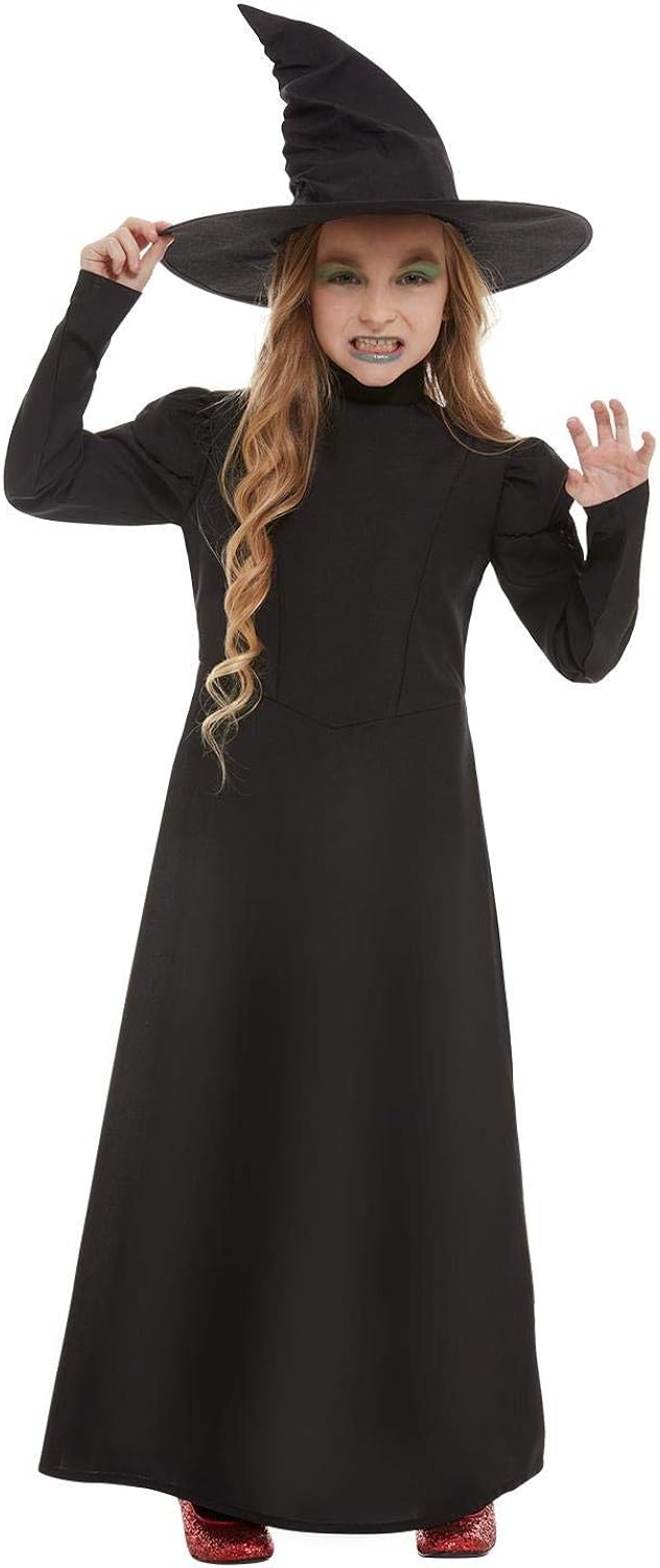 Smiffys Wicked Witch Costume - Girl's Black Dress & Hat
