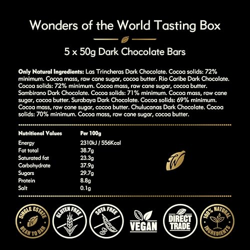 Willie's Cacao 5 Wonders of the World - 5 x 50g Single Estate Dark Chocolate Bars in Gift Box (250g) 10