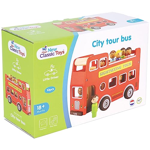 New Classic Toys City Tour Bus with 9 Play Figures, Red, First Driver Line 10