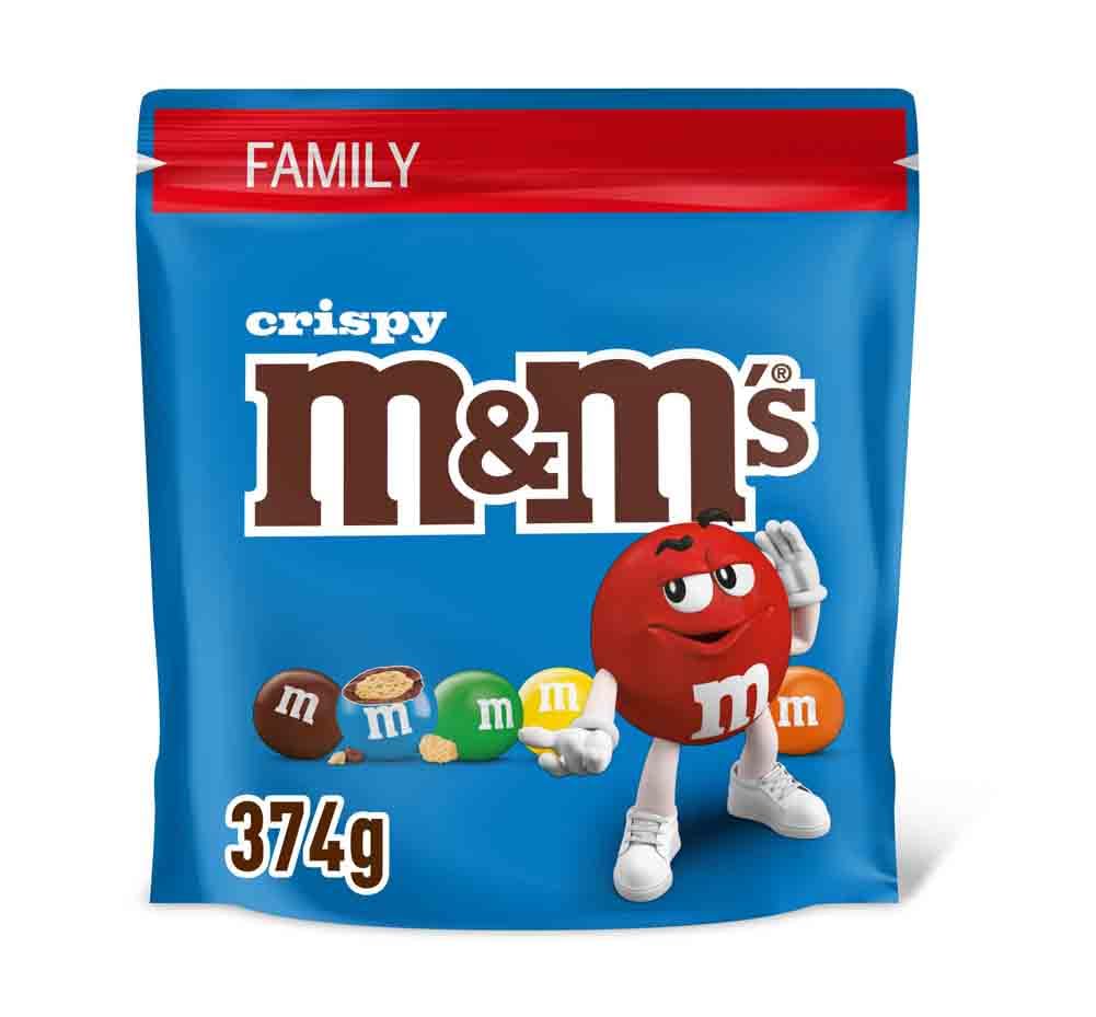 M&M's Crispy Chocolate Pouch 374g - Family Size Snack Pack