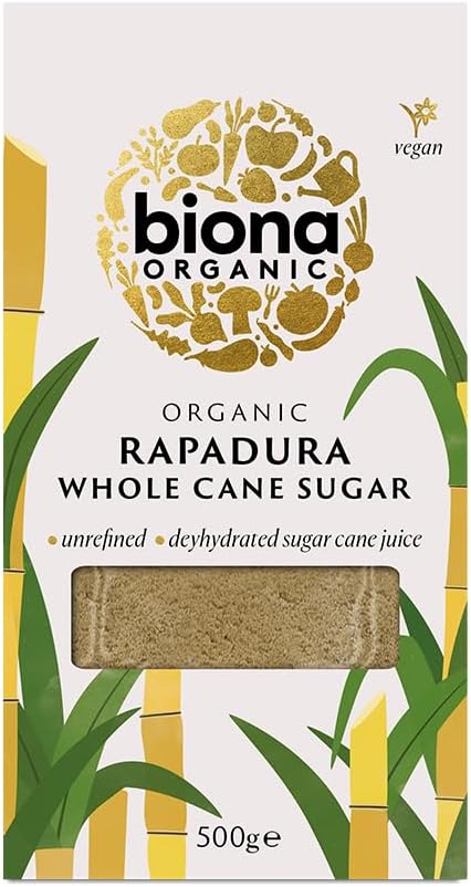 Biona Organic Rapadura Whole Cane Sugar 500g - Unrefined Caramel Flavour Sweetener