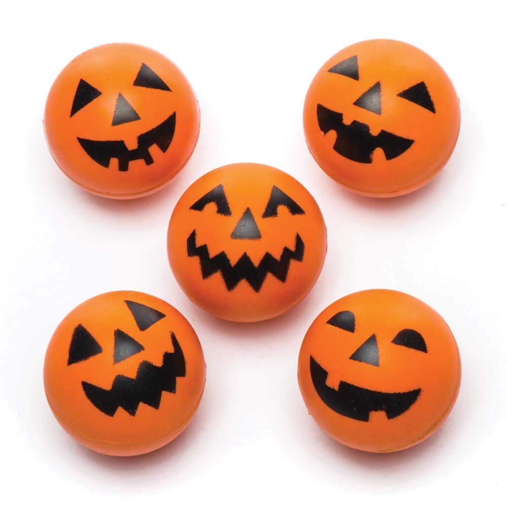 Baker Ross AR6382 Pumpkin High Bouncy Balls - 5 Assorted Designs, Party Bag Fillers for Kids