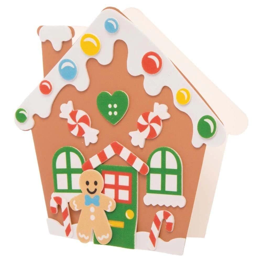 Baker Ross FE939 Gingerbread House Card Craft Kit - Pack of 6, No Glue Required