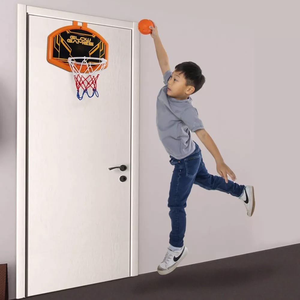 Glow Games Light-Up Basketball Hoop and Ball - LED Glow in the Dark, Flexible Rim, Over-the-Door, Ages 5+ 8