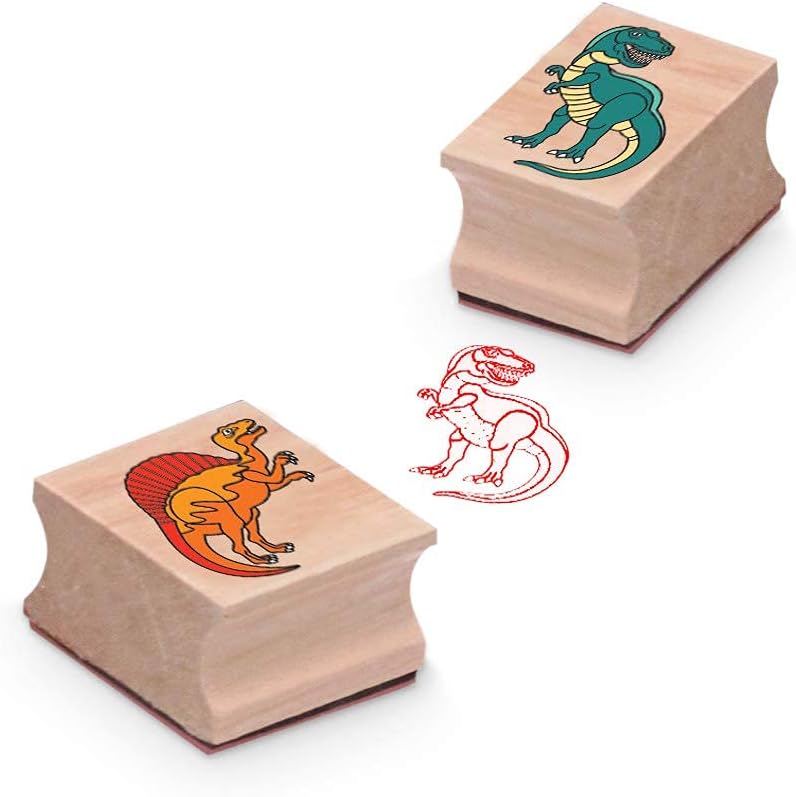 Melissa & Doug Dinosaur Stamp Set - 8 Stamps, 2-Color Inkpad & Colored Pencils, Ages 4+