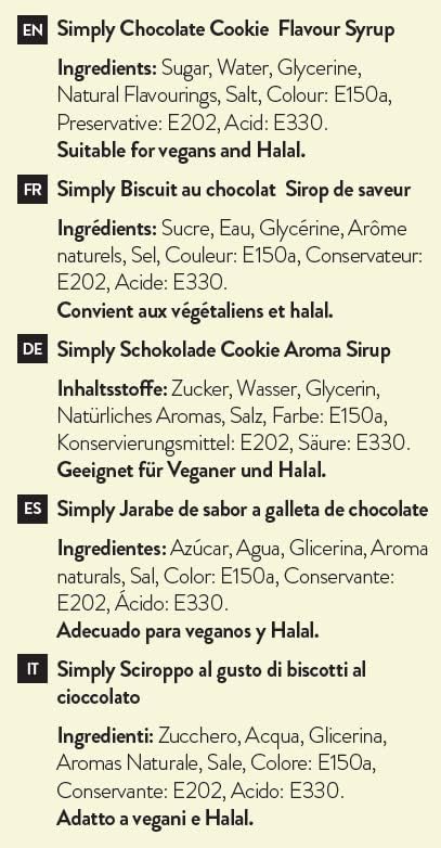 Simply - Chocolate Cookie Syrup, Vegan & Nut Free Flavoured Coffee Syrup