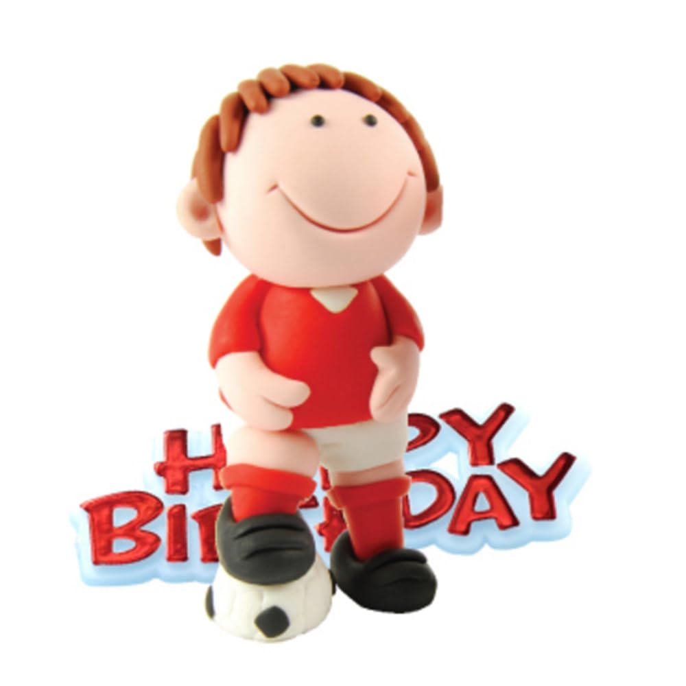 Anniversary House Football Cake Topper Keepsake Set, Red - 2-Piece Resin Cake Decoration with Happy Birthday Motto