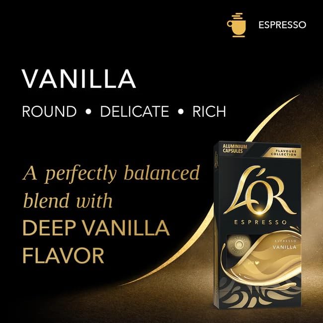 L"OR Espresso Vanilla Flavour - Aluminium Coffee Capsules (Pack of 10, Total 100 Capsules)