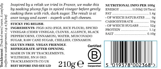 Tracklements Sticky Fig Relish - Tangy & Sweet Condiment for Soft Cheeses | 420g (Pack of 2)