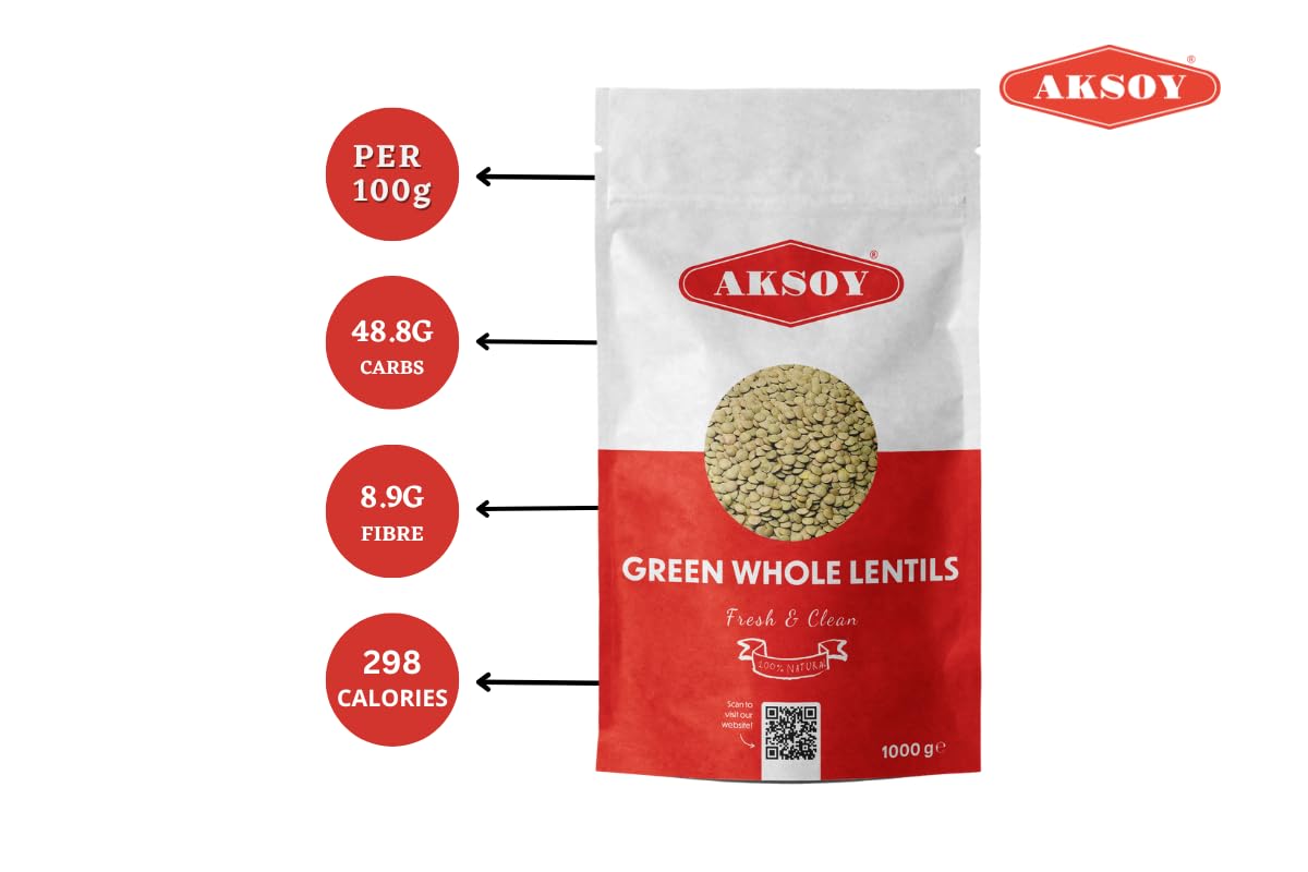 Aksoy Green Whole Lentils 1KG – High Protein, Fiber-Rich Pulses for Salads and Curries