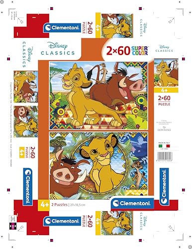 Clementoni SuperColor Disney Lion King 2 x 60-Piece Puzzle - Educational Kids Puzzle for Ages 5+ 12
