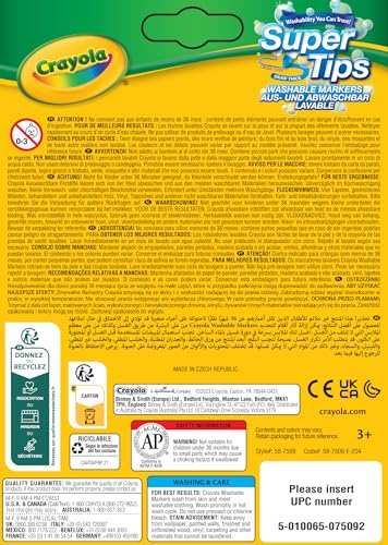 CRAYOLA SuperTips Washable Markers - Pack of 12, Wash-Off Ink for Kids 3+ 10