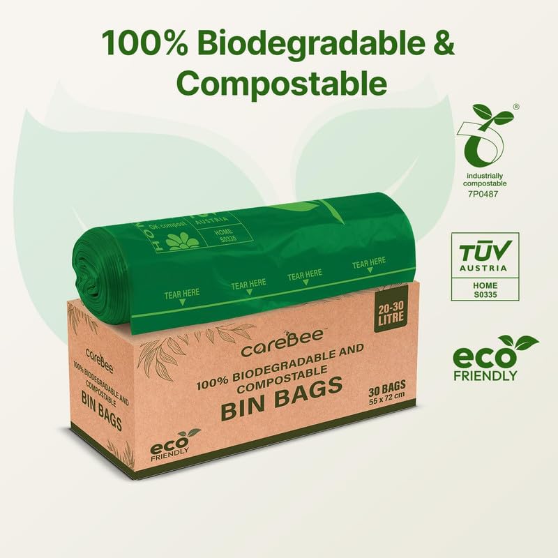 CareBee Biodegradable Kitchen Bin Bags - 50L Capacity, 30 Count | Compostable & Tear Resistant 3