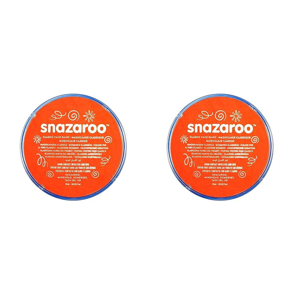 Snazaroo Classic Face and Body Paint - Dark Orange, 18.8g Water-Based, Non-Toxic, Hypoallergenic, Fragrance-Free, Made in the UK (Pack of 2)