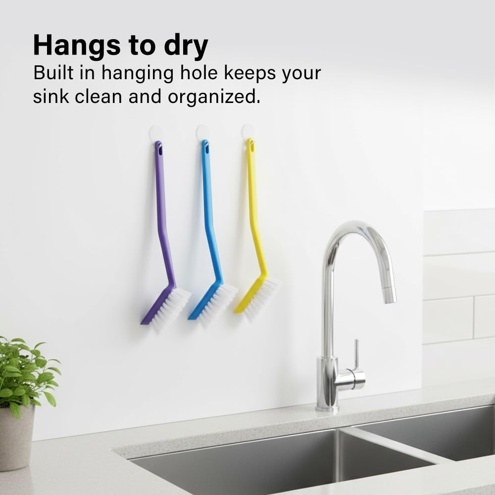 Vivo Technologies Kitchen Brushes - Pack of 3 | Removes Burnt Food & Grease | Non-Slip Grip 6