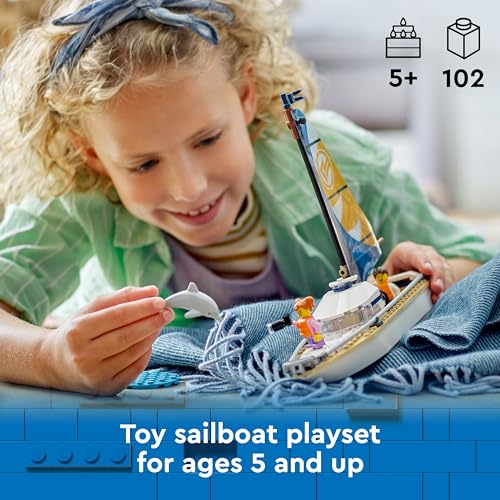 LEGO City Sailboat 60438 - Building Set with Dolphin & Minifigures for Ages 5+ 8