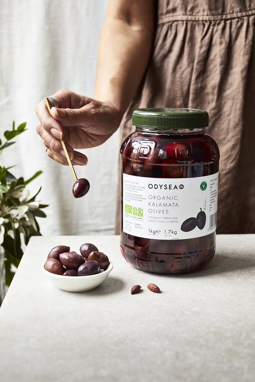Odysea Organic Unpitted Kalamata Olives in Brine, 1kg Jar