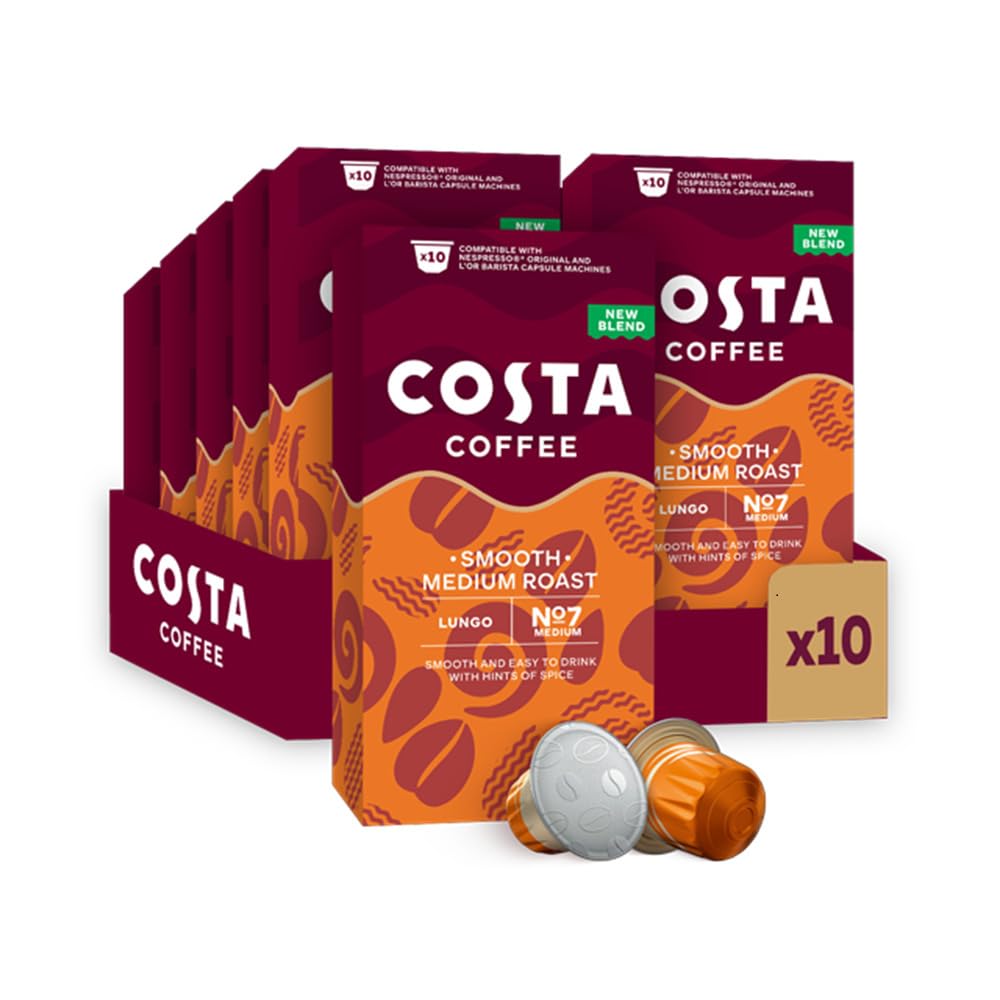 Costa - Smooth Medium Roast Aluminium Coffee Pods (Pack of 100, Fortuna Model)