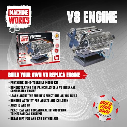 Machine Works V8 Engine Model Kit - 250+ Piece Educational Building Set with Augmented Reality, 8 Years+ 8