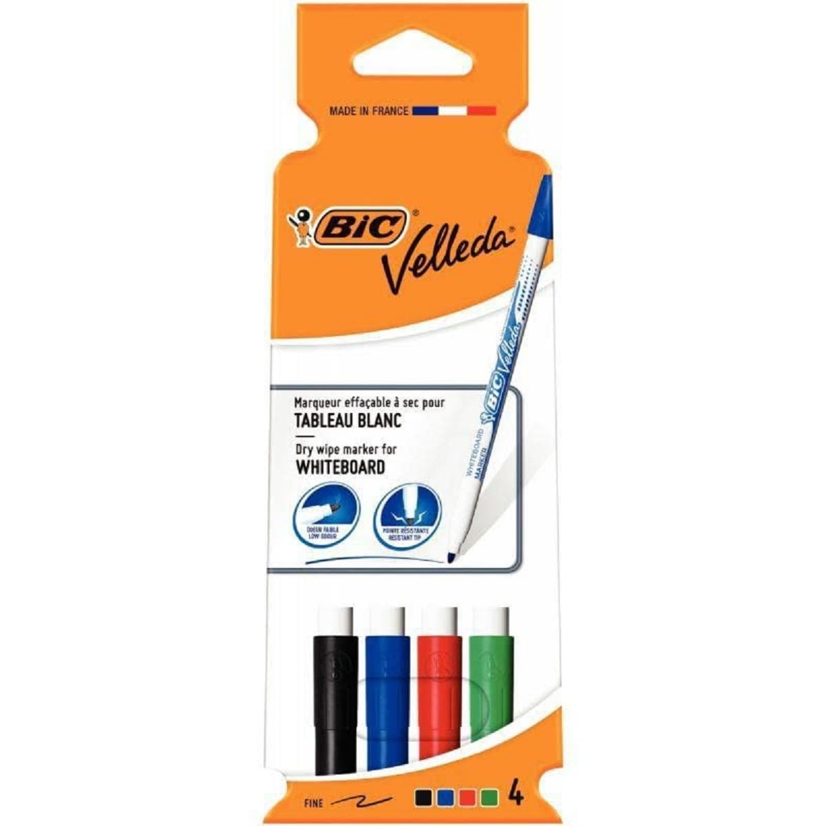 BIC Velleda 1721 Dry Erase Markers - Fine Bullet Tip, Odourless | Assorted Colours (4 Pack) 1