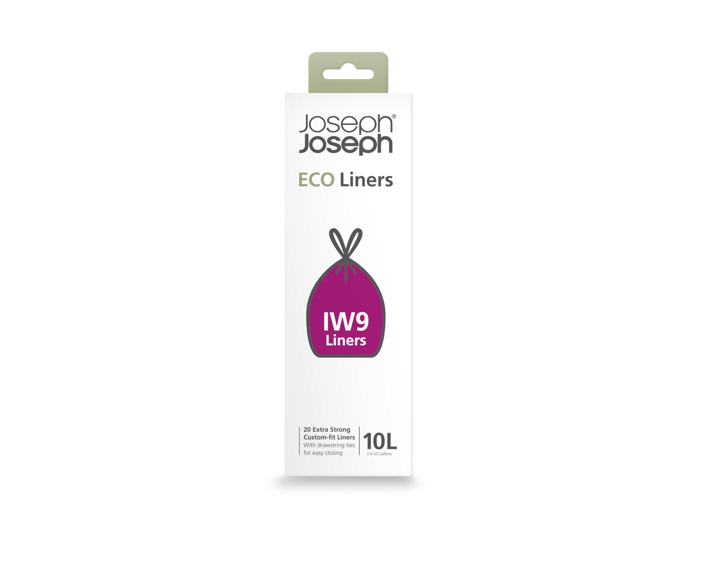 Joseph Joseph Eco IW9 Recycled Bin Liners, 10L Grey Drawstring Waste Bags, 20-Pack