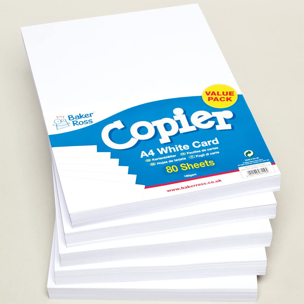 Baker Ross FX839 A4 White Copier Card Pack - 80 Sheets, 160gsm Craft Cardstock for School & Home Projects