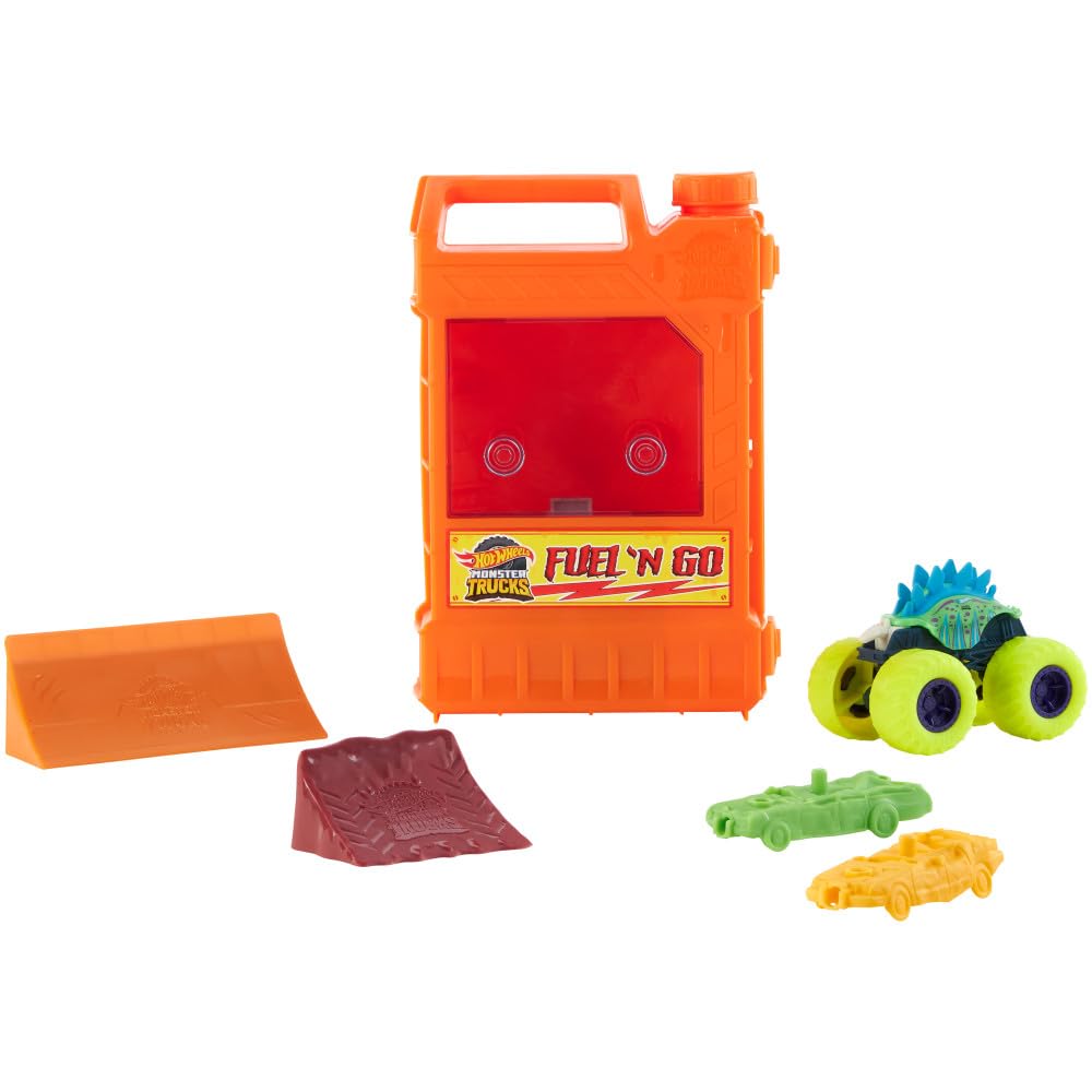 Hot Wheels Monster Trucks Fuel N' Go Gas Can Playset - 1:64 Scale Action Vehicle Set for Kids 3