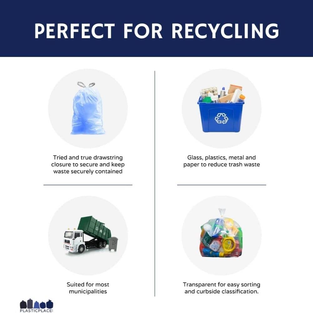 Plasticplace Code V Compatible 100 Count Blue Drawstring Recycling Bags 1.2 Mil 14.5" x 27.5"