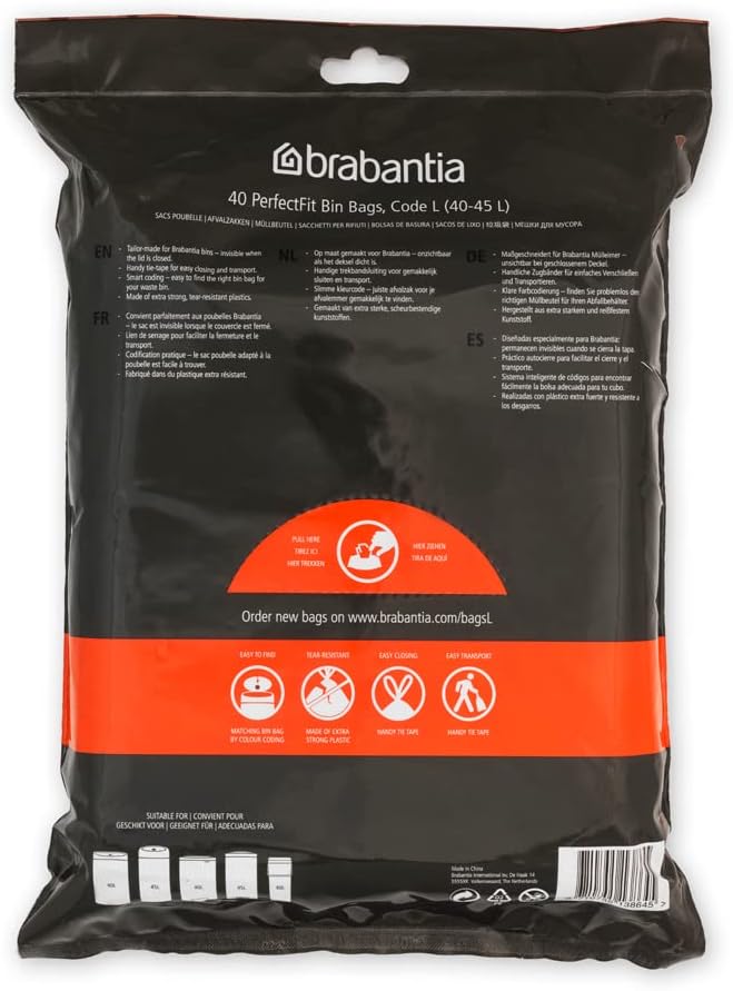Brabantia - PerfectFit Bin Liners (Size L/40-45 Litre) Thick Plastic Trash Bags 6