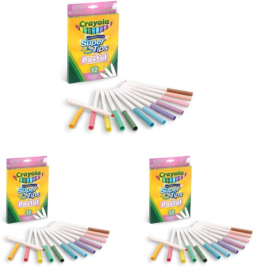 CRAYOLA Pastel SuperTips Washable Markers - Washable Felt Tip Pens for Kids, Ages 3+, Pack of 36
