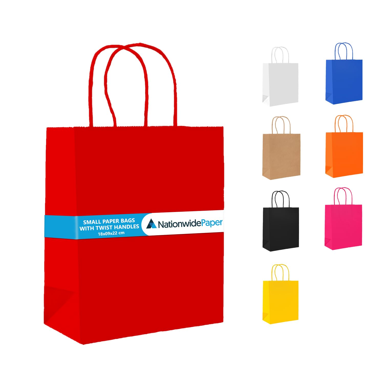 Nationwide Paper Red Small Gift Bags with Twist Handles | Pack of 25 | Durable Kraft Paper 1
