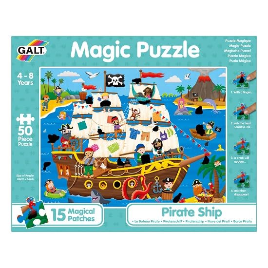 Galt Magic Puzzle - Pirate Ship Rub & Reveal Jigsaw, 50-Piece Puzzle for Ages 4+ 5
