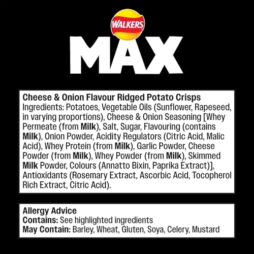 Walkers Max Cheese & Onion Crisps 50g (Pack of 24) 8