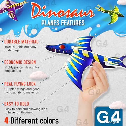 G4GADGET Dinosaur Flying Glider Planes - Pack of 12, Lightweight Foam Gliders for Kids 3+ 3
