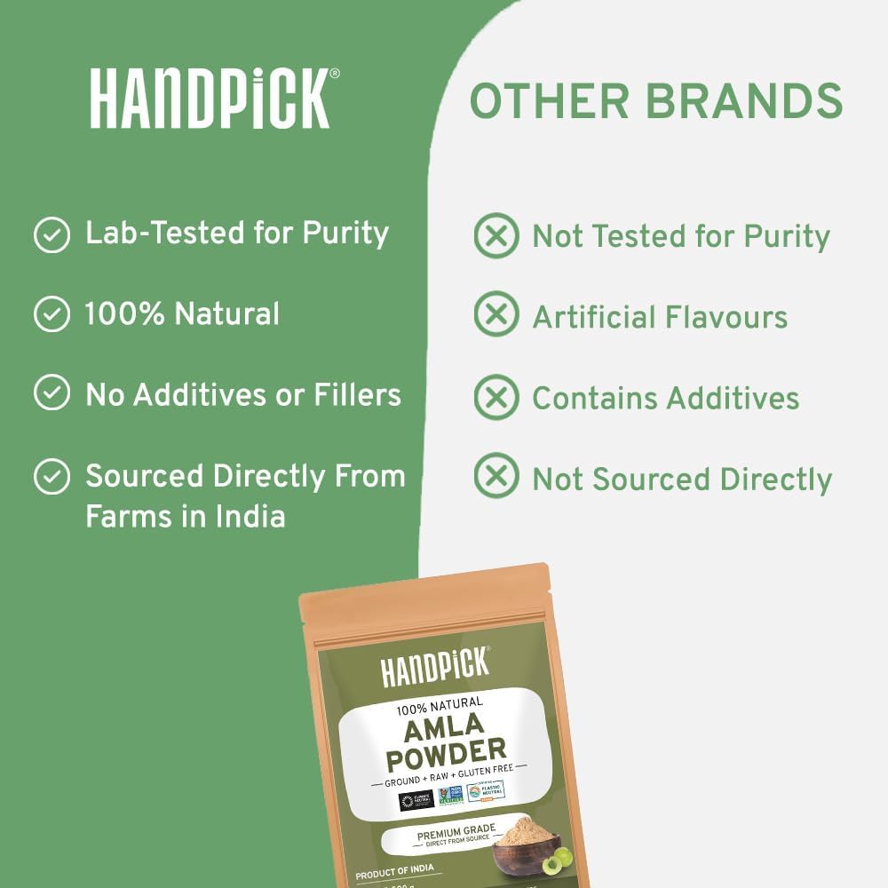 HANDPICK Amla Powder (500g) - Raw Indian Gooseberry Powder from Maharashtra | Non-GMO, Resealable Pouch