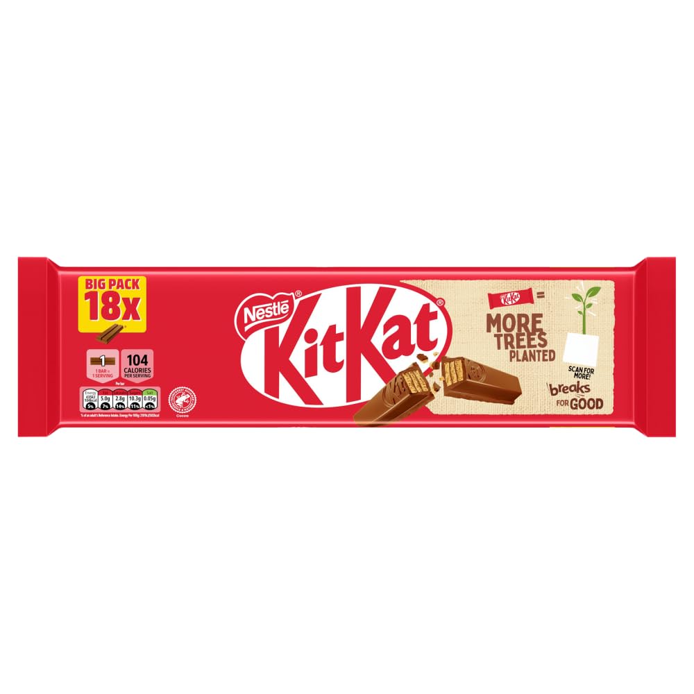 KitKat 2 Finger Milk Chocolate Biscuit Bar, 18 Pack (20.7g Each)
