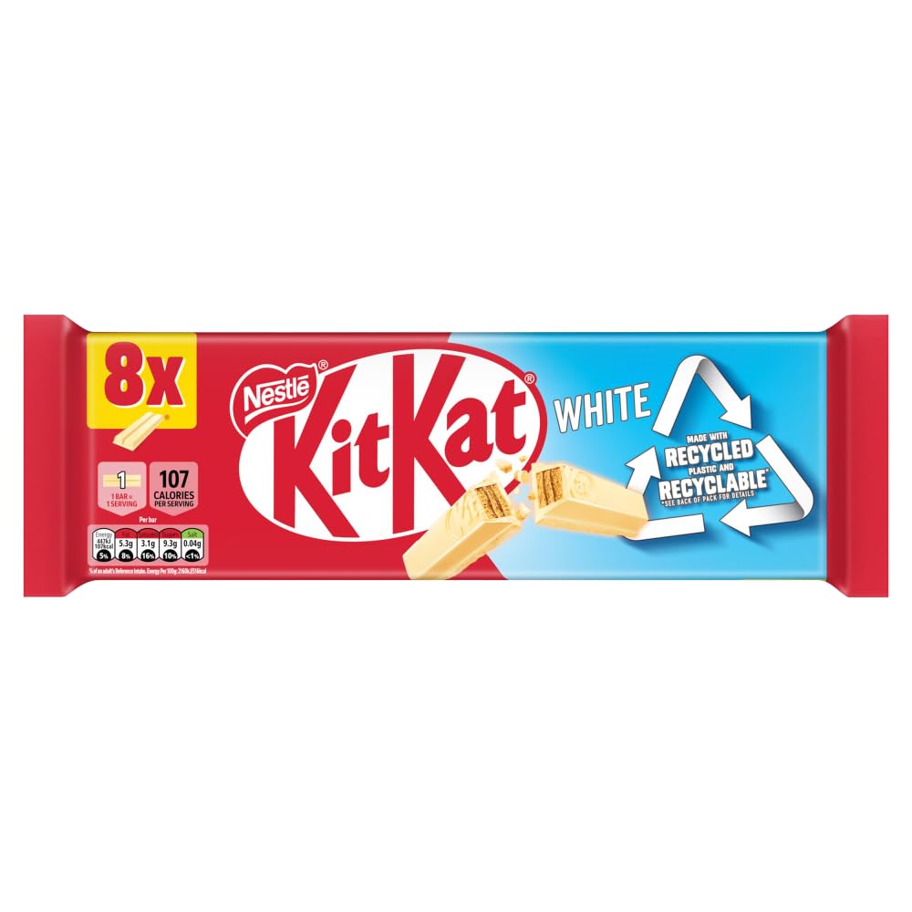 KitKat 2 Finger White Chocolate Biscuit Bars – 8 Pack (8 x 20.7 g) | Crisp Wafer Snack