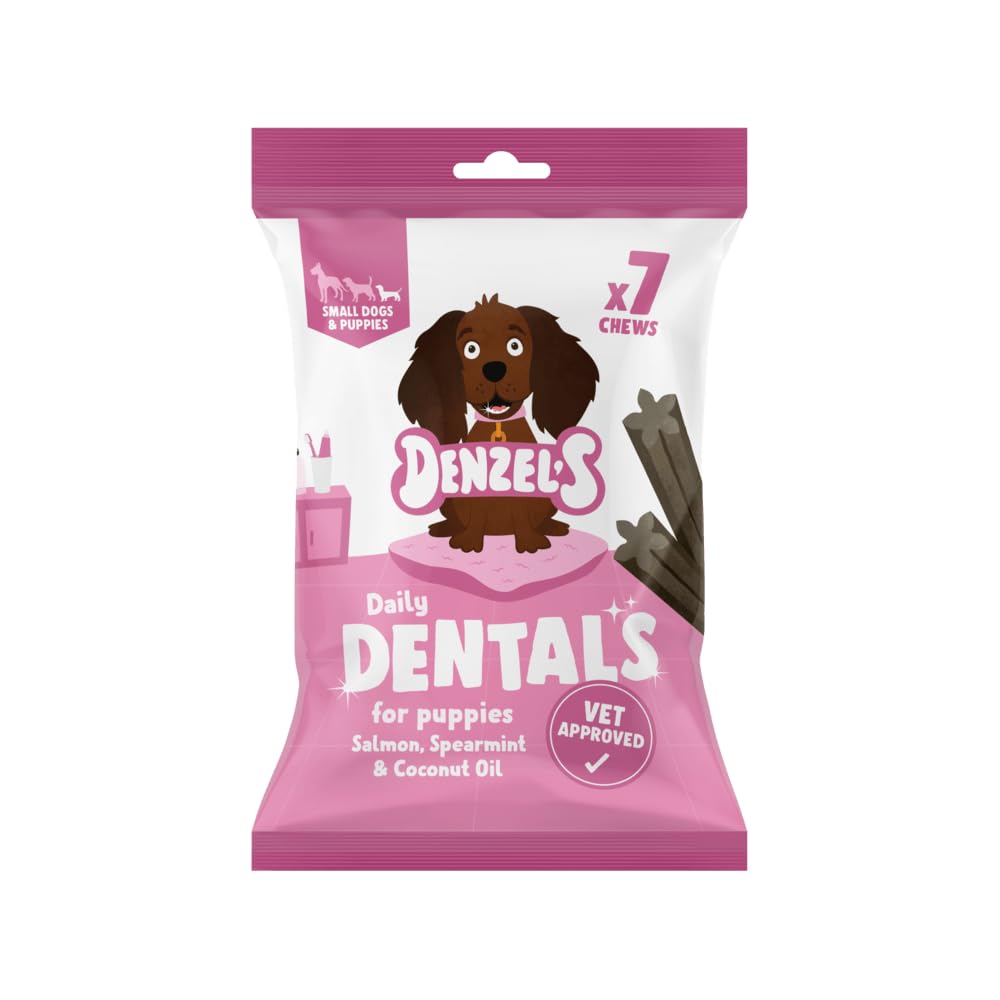 Denzel's Puppy Dental Sticks - Salmon & Spearmint Flavor | 7 Sticks | Small Dog & Puppy Oral Care 1