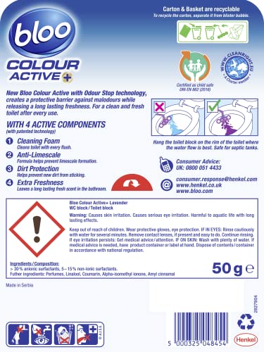 Bloo Colour Active+ Lavender Toilet Rim Block (50g) - Anti-Limescale, Long-Lasting Freshness with Every Flush 6