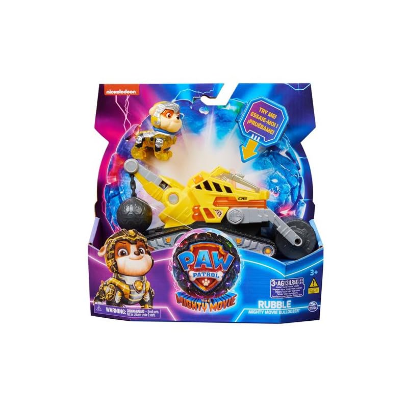 Paw Patrol: The Mighty Movie Rubble's Construction Truck with Light-Up Action Figure, Lights & Sounds - Kids' Toy for Ages 3+