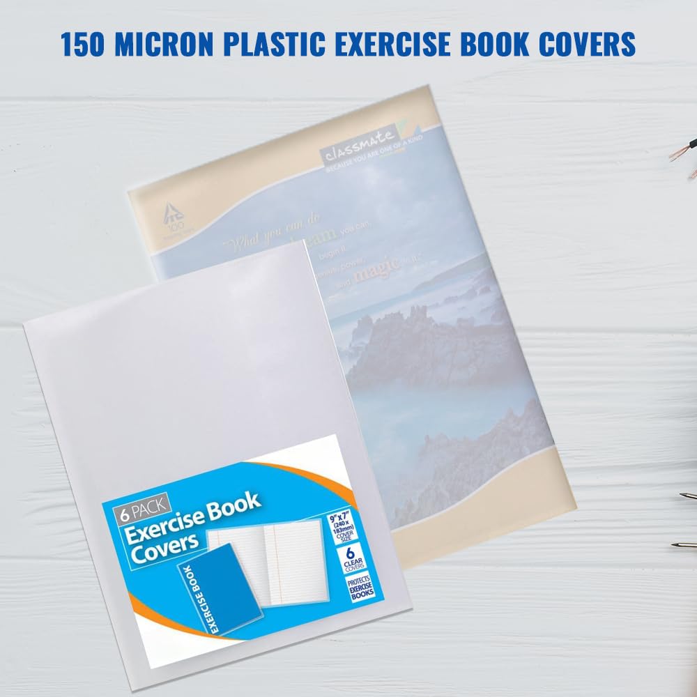 1ABOVE 6 Pack Clear Plastic Exercise Book Covers - 150 Micron Strong Protection | A5/A4 Compatible 5