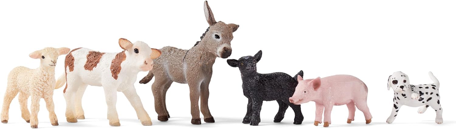 SCHLEICH Farm World - 6-Piece Baby Farm Animal Playset with Puppy, Lamb, Goat, Pig, Donkey Foal & Calf