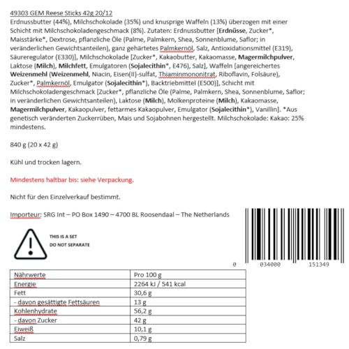 Reese's - Peanut Butter Sticks Pack of 20 (42g Each) - Chocolate Covered Wafer Snacks 7