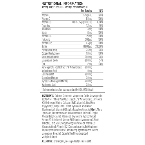 Applied Nutrition Hair, Skin, Nails - Biotin & Marine Collagen Supplement (60 Capsules) 10