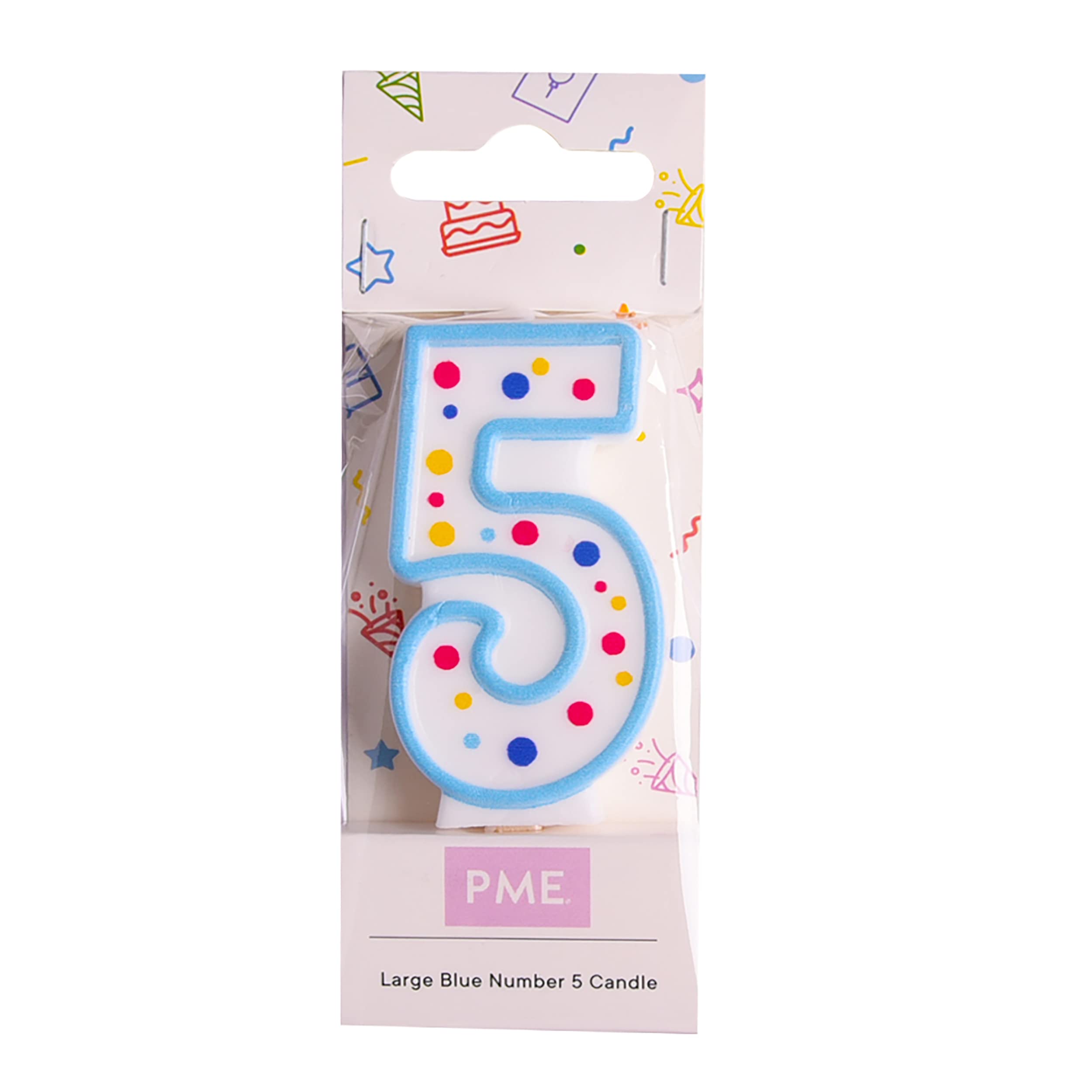 PME Number 5 Birthday Candle - Blue with Multi-Coloured Polka Dots | 6.3cm 2