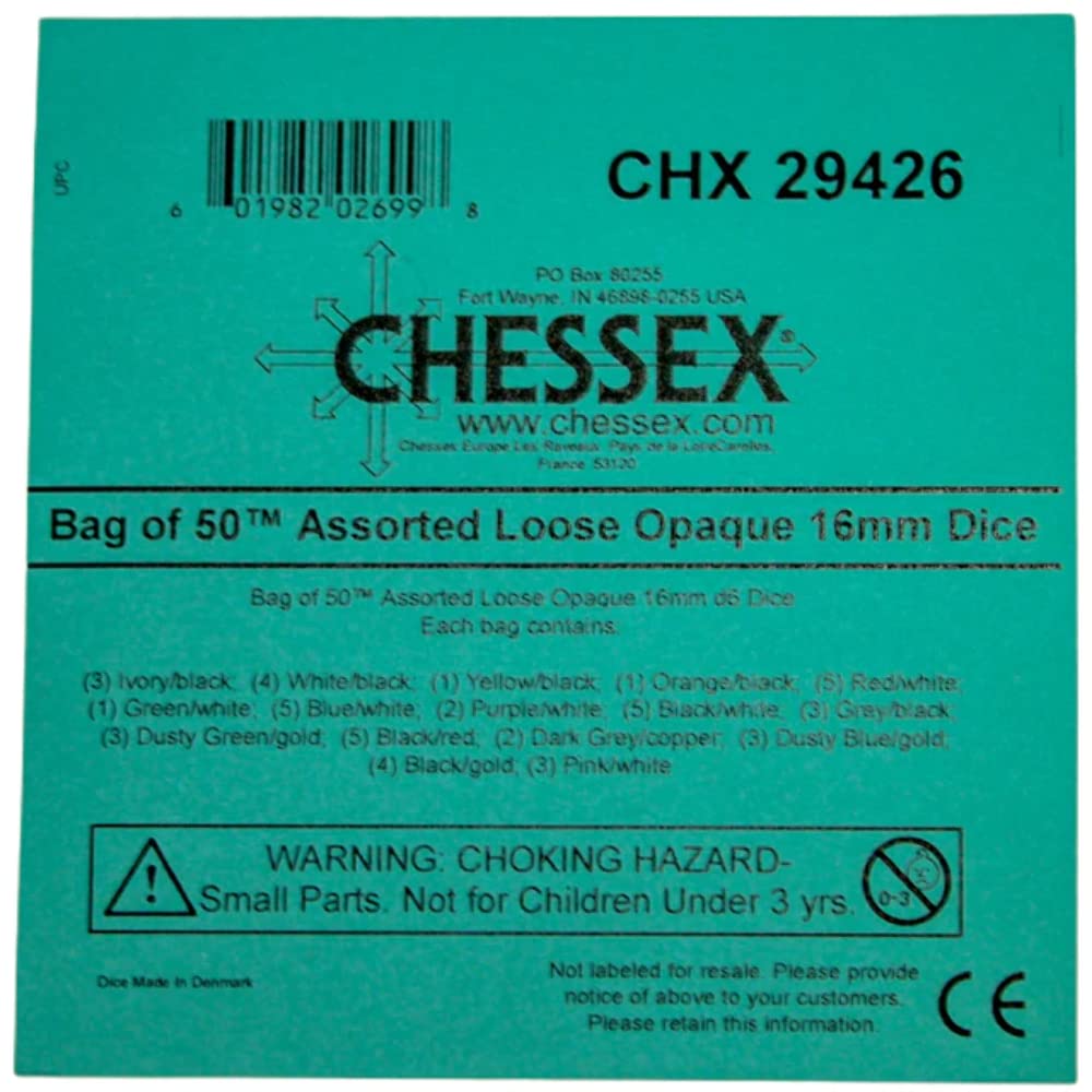 Chessex Opaque 16mm D6 Dice - Bag of 50 Assorted Colors 3