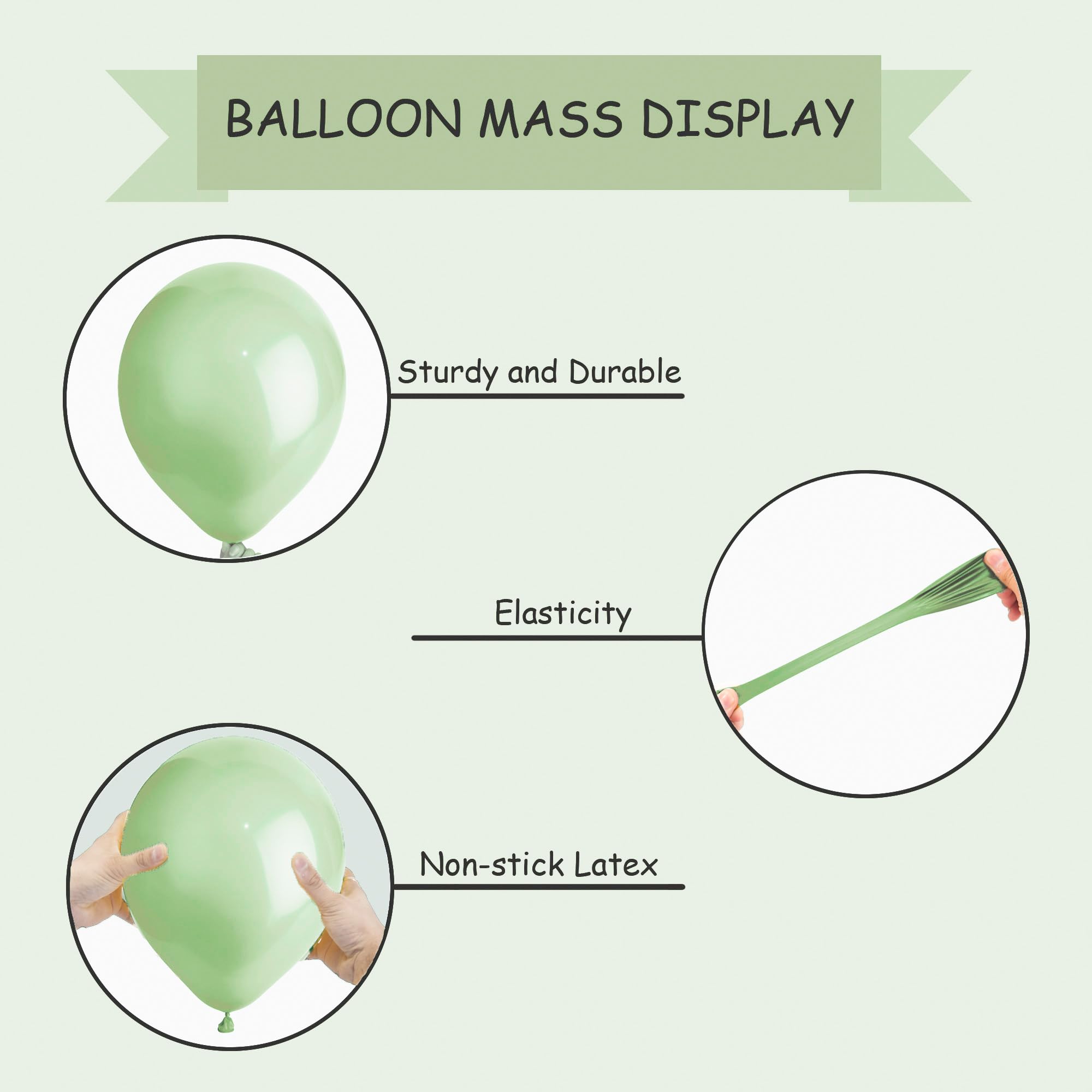 SHATCHI Metallic Light Green 12-Inch Latex Balloons - 10 Pack Party Decorations