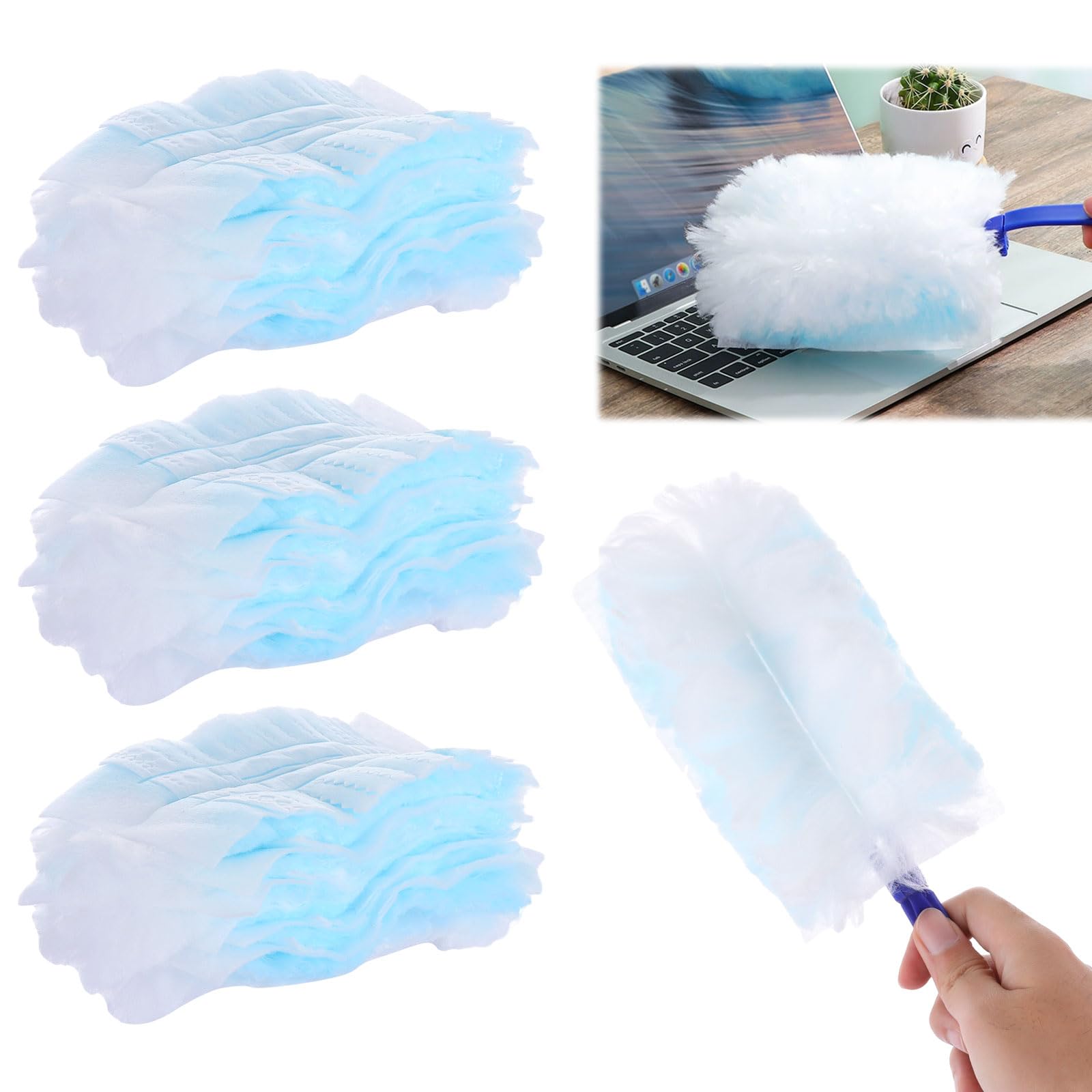ASelected Fluffy Duster Refills 30 Pcs with 1 Handle - Reusable Cleaning Tool for Home