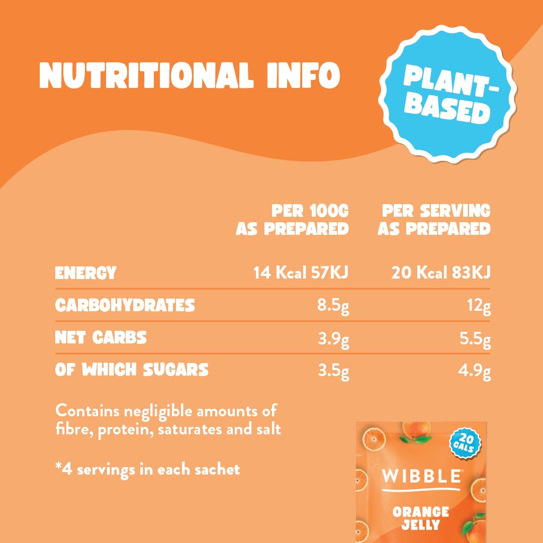 Wibble Orange Jelly Crystals, Plant-Based, Low Sugar, Quick-Set Vegan Jelly Powder, 12 Pack (6 Multipacks), 20 Calories per Serving 3